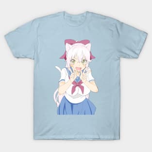 Kawaii White Nekomimi Schoolgirl T-Shirt